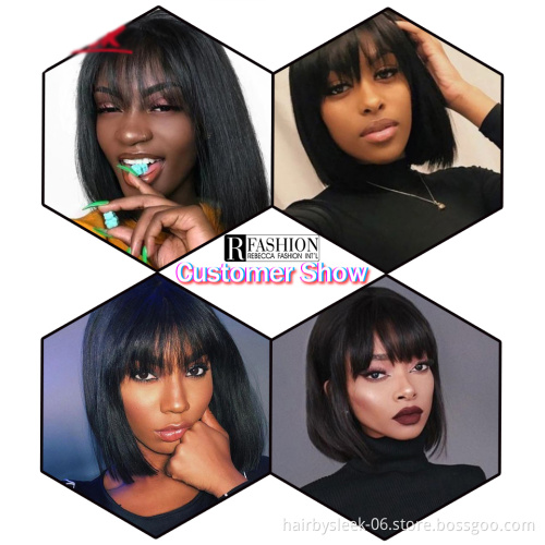 Rebecca Wholesale Straight Bob Wig Brazilian Remy Hair Human Hair Wigs For Women Ombre Color Full Machine Made Wig With Bang